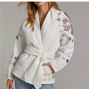 Anthropologie White Utility Jacket with Multicolor Accents